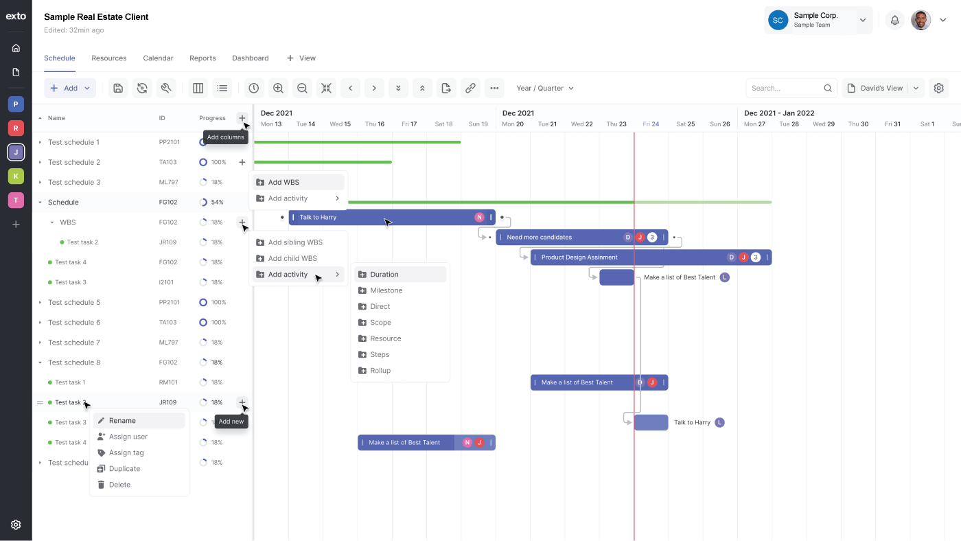 Exto schedule